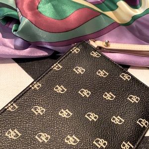 Vintage DB Black + Cream Signature Logo Zip Leather Wristlet w/ Gold Keychain